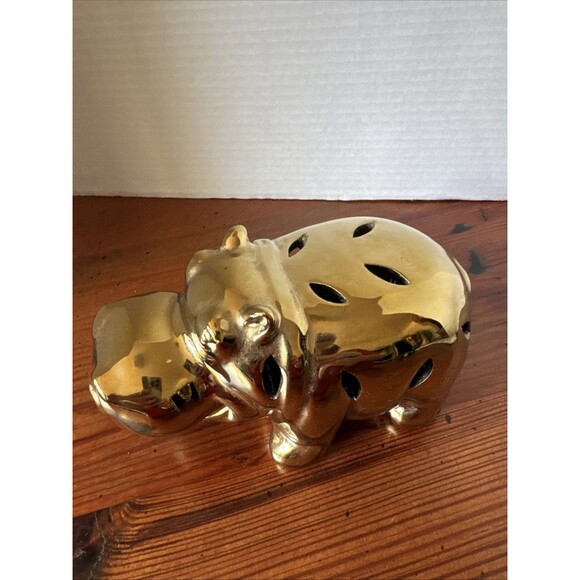 Gold & Shiny Ceramic House Hippo - Picture 2 of 12